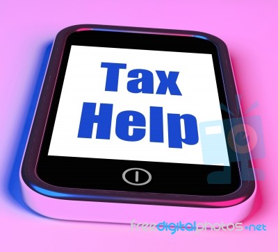 Tax Help On Phone Shows Taxation Advice Online Stock Image