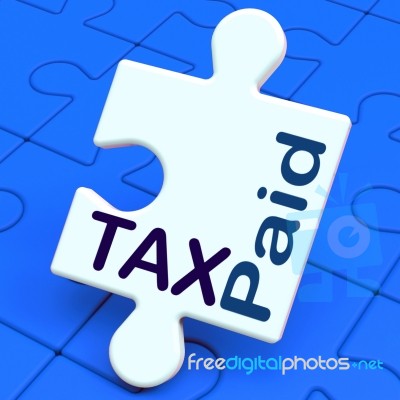 Tax Paid Puzzle Shows Duty Or Excise Payment Stock Image