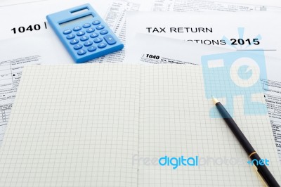 Tax Return 2015 With Notebook Stock Photo