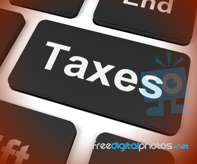 Taxes Key Shows  Tax Or Taxation Stock Image