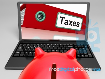 Taxes Laptop Means Paying Due Tax Online Stock Image