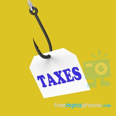 Taxes On Hook Means Taxation Or Legal Fees Stock Image