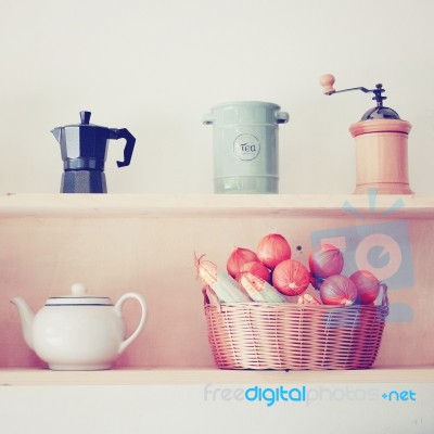 Tea And Coffee Equipment In Kitchen Stock Photo