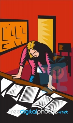 Teacher Depressed Table Classroom Woodcut Stock Image