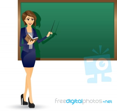 Teacher Holding Book And Focus At Blackboard Stock Image