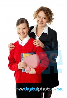 Teacher With Her Student, Posing Stock Photo