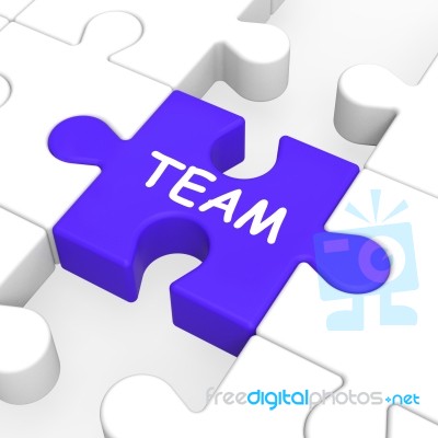 Team Puzzle Showing Partnership Teamwork Community And Unity Stock Image