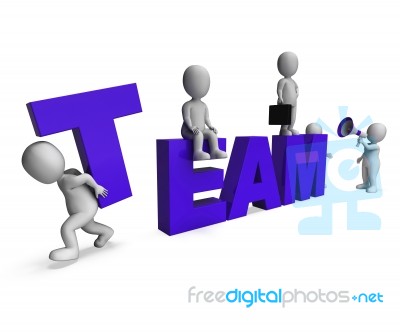 Team Showing 3d Characters Working Together With Synergy Stock Image