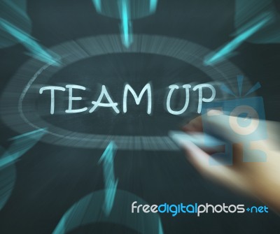 Team Up Diagram Means Partnership And Joint Forces Stock Image