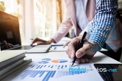 Team Work Process. Young Business Managers Crew Working With New… Stock Photo