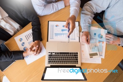 Team Work Process. Young Business Managers Crew Working With New… Stock Photo