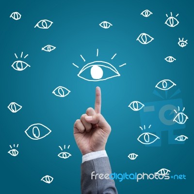 Teamwork Eye Vision Concept With Business Hand Stock Photo