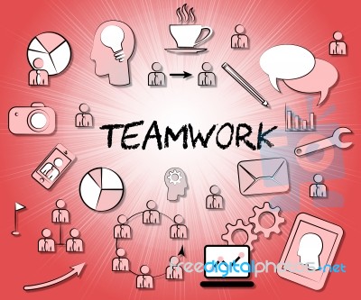 Teamwork Icons Means Teams Together And Organized Stock Image