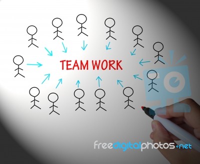 Teamwork Stick Figures Shows Working As A Team Stock Image