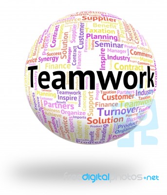 Teamwork Word Represents Wordcloud Unity And Together Stock Image