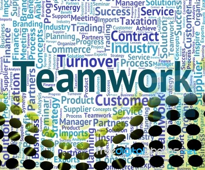 Teamwork Word Shows Organized Networking And Text Stock Image