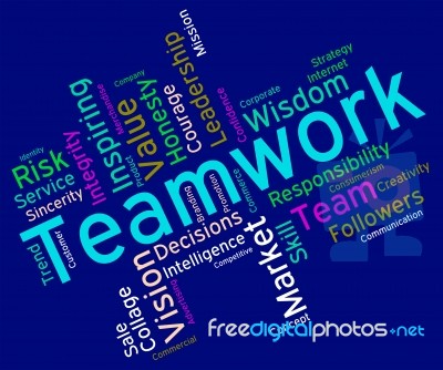 Teamwork Words Indicates Unit Wordcloud And Group Stock Image