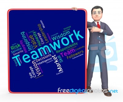 Teamwork Words Indicates Unit Wordcloud And Group Stock Image