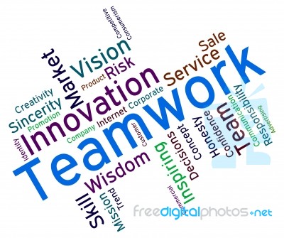 Teamwork Words Shows Text Organized And Networking Stock Image