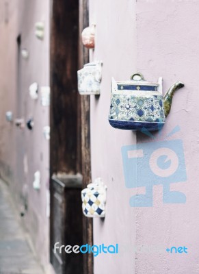 Teapot Embedded Into Facades Stock Photo