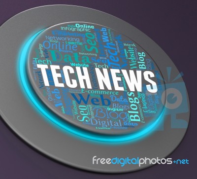 Tech News Represents Push Button And Digital 3d Rendering Stock Image