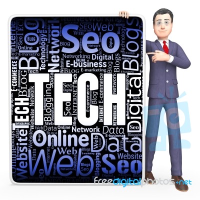 Tech Sign Indicates Board Electronic And Digital 3d Rendering Stock Image