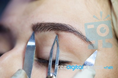 Technique Of Drawing Eyebrows Stock Photo