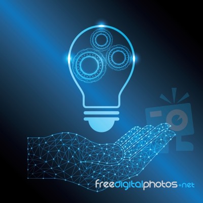 Technology Abstract Hand Hold Circle Lightbulb Background  Stock Image