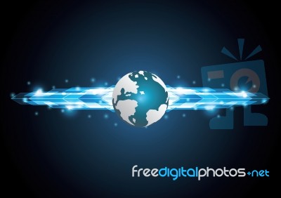 Technology Abstract World Globe Stripe Background With Copy-spac… Stock Image