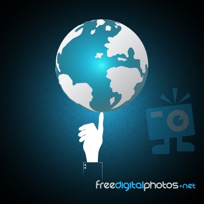 Technology Businessman Hand Point World Globe Stock Image