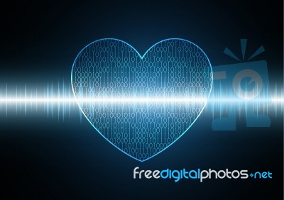 Technology Cyber Binary Love Heart With Wave Signal Stock Image