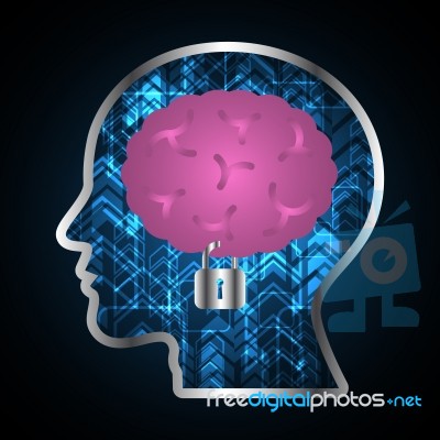 Technology Digital Cyber Security Brain Lock Head Stock Image