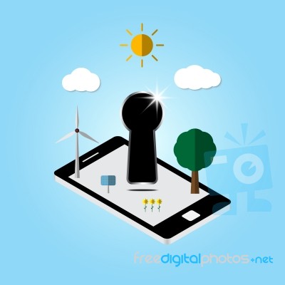 Technology Digital Cyber Security Keyhole Mobile Phone Stock Image