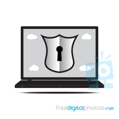 Technology Digital Cyber Security Keyhole Shield Laptop Stock Image