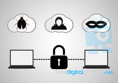 Technology Digital Cyber Security Laptop Lock Cloud Background Stock Image