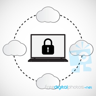 Technology Digital Cyber Security Laptop Lock Cloud Background Stock Image