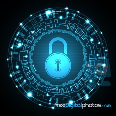 Technology Digital Cyber Security Lock Circle Stock Image