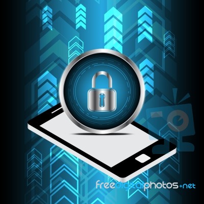 Technology Digital Cyber Security Lock Circle Mobile Phone Backg… Stock Image