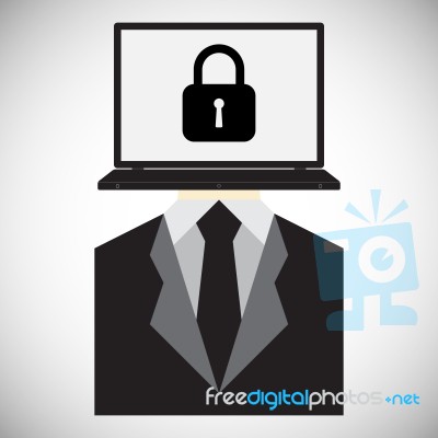 Technology Digital Cyber Security Lock Laptop Head Man Stock Image