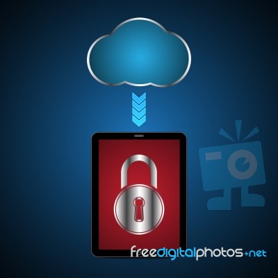 Technology Digital Cyber Security Tablet Lock Cloud Background Stock Image