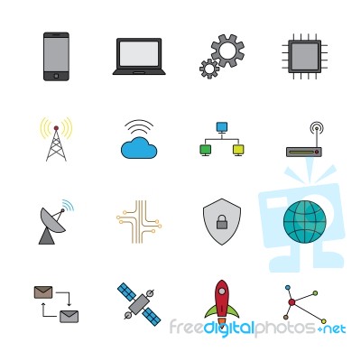 Technology Digital Flat Color Icon Set  Illustration Stock Image