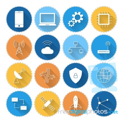 Technology Digital Long Shadow Icon Set  Illustration Stock Image