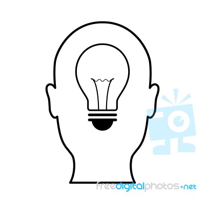 Technology Future Light Bulb Head Front View Stock Image