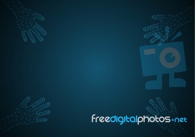 Technology Future Polygon Geometric Hand Touch Together Stock Image