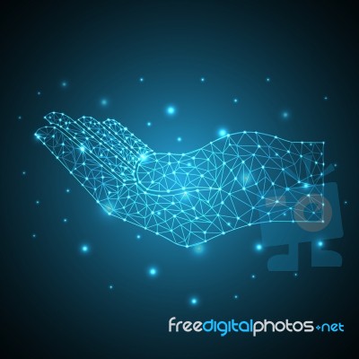 Technology Future Polygon Geometric Holding Hand Stock Image