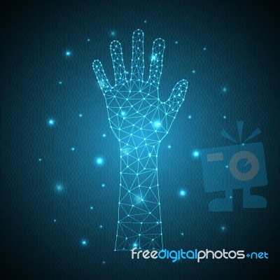 Technology Future Polygon Geometric Raise Hand Binary Stock Image