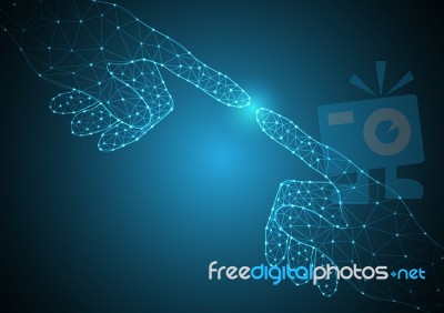 Technology Future Polygon Hand Point Touch Together Stock Image