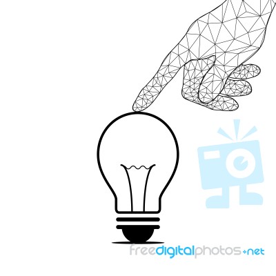 Technology Future Polygon Hand Touch Light Bulb Stock Image