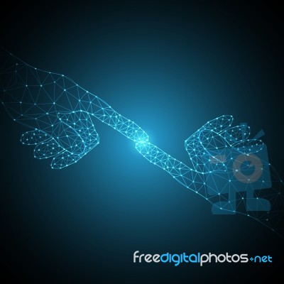 Technology Future Polygon Hand Touch Point Together Stock Image