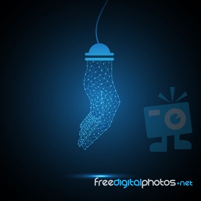 Technology Future Polygon Holding Hand Light Bulb Stock Image